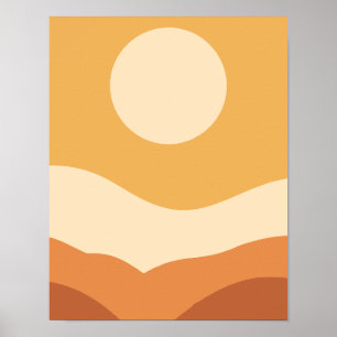 Abstract Boho Terracotta Earth Tones Landscape Sun Poster