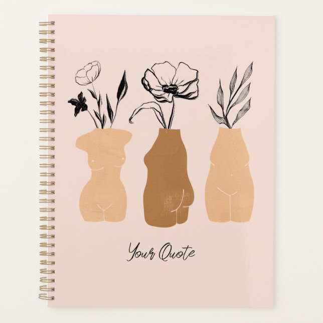 Abstract Boho Women Illustration , Earthy Tones Planner (Front)