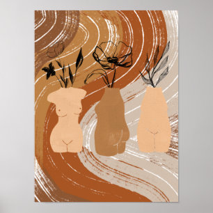 Abstract Boho Women Illustration , Earthy Tones Poster