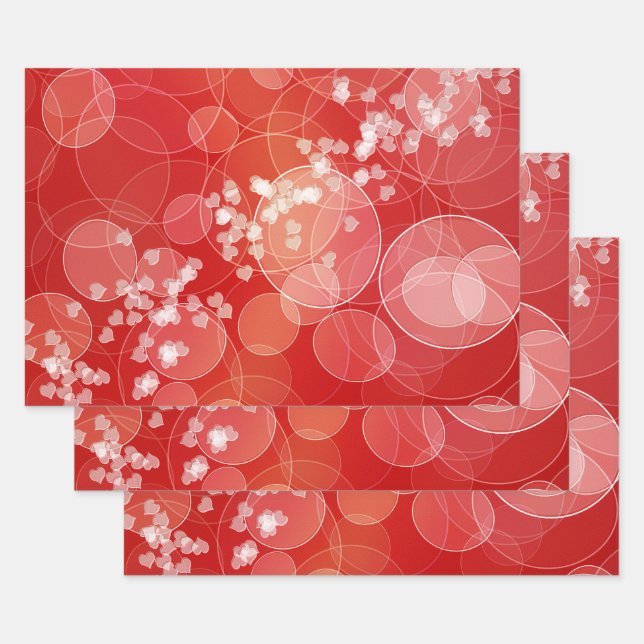 Abstract Bokeh Red Hearts Love  Pattern Wrapping Paper Sheet (Set)