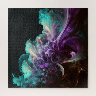 Abstract Bold Black Purple Turquoise Copper Smoke Jigsaw Puzzle