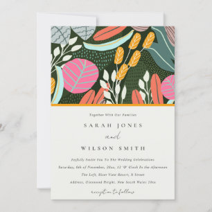 Abstract Bold Colourful Tropical Botanical Wedding Invitation