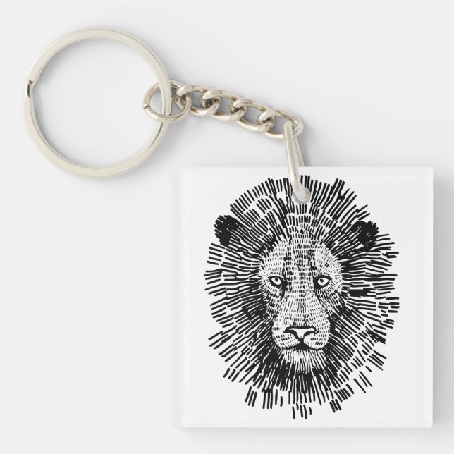 Abstract Bold Lion Face Illustration Key Ring (Front)