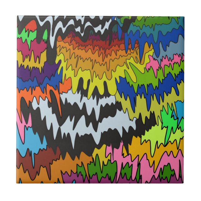 Abstract Bold Modern Pattern with Colourful Liquid Ceramic Tile (Front)