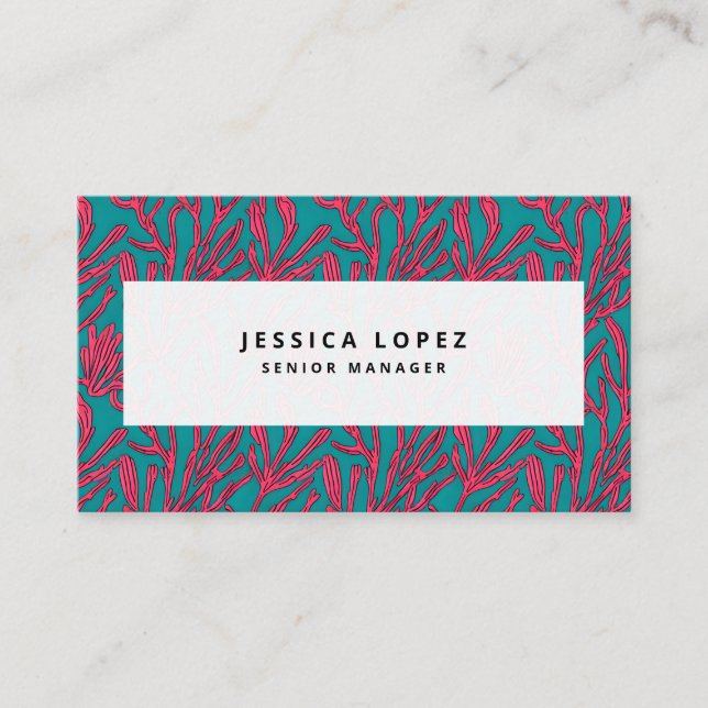 Abstract Bold Pink and Teal Coral Pattern Business Card (Front)