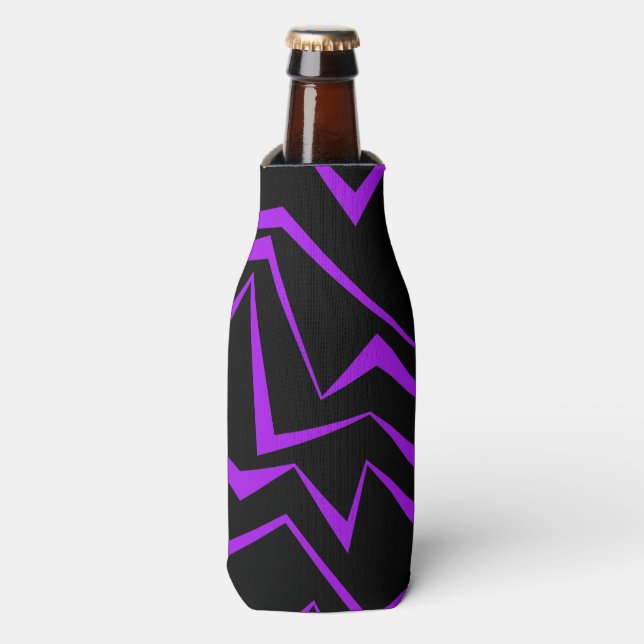 Abstract, bold, vibrant geometric zigzag pattern bottle cooler (Bottle Front)