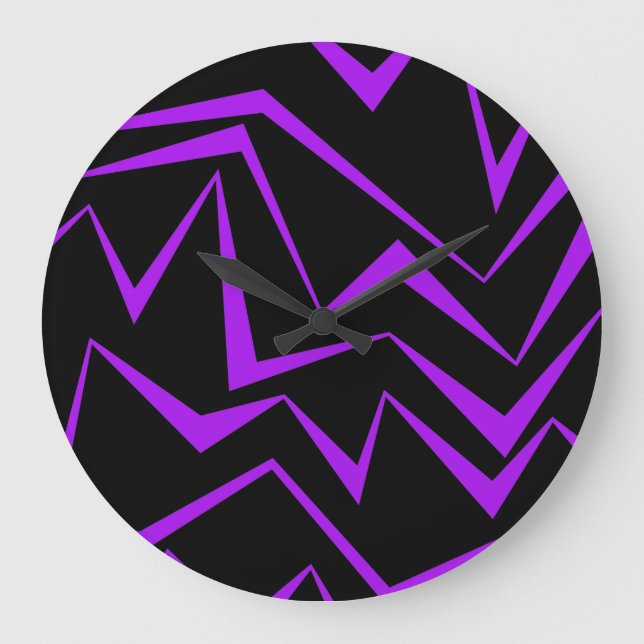 Abstract, bold, vibrant geometric zigzag pattern large clock (Front)