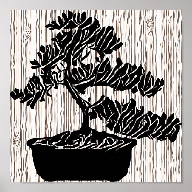 Abstract Bonsai Tree Silhouette Original Art Poster (Front)