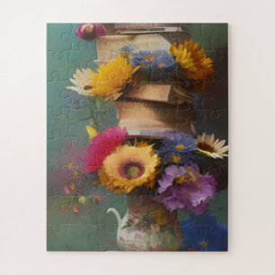 Abstract Books and Flowers Jigsaw Puzzle