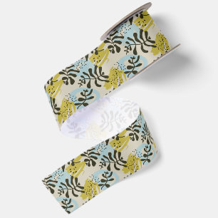 Abstract Botanical Bohemian Pastel Green Blue Satin Ribbon