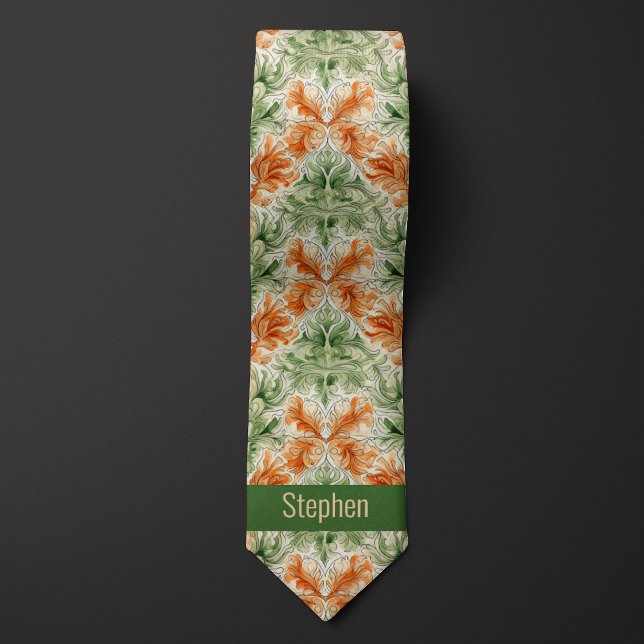 Abstract Botanical Burnt Orange and Moss Green Tie (Creator Uploaded)