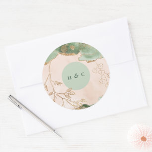 Abstract Botanical Eucalyptus Modern Monogram Classic Round Sticker