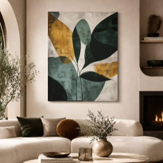 Abstract Botanical Green Mustard Textured Minimal Poster