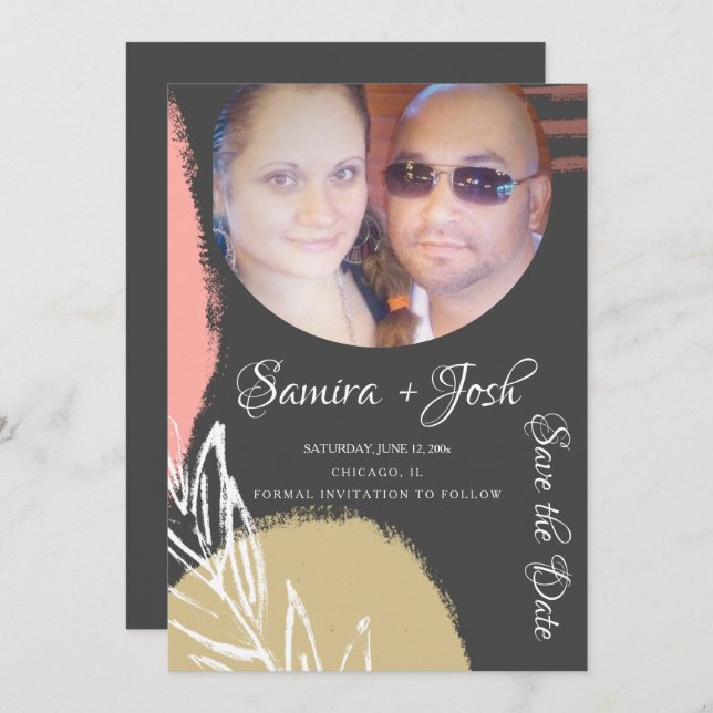 Abstract Botanical Grey Save the Date Photo Invitation (Front/Back)