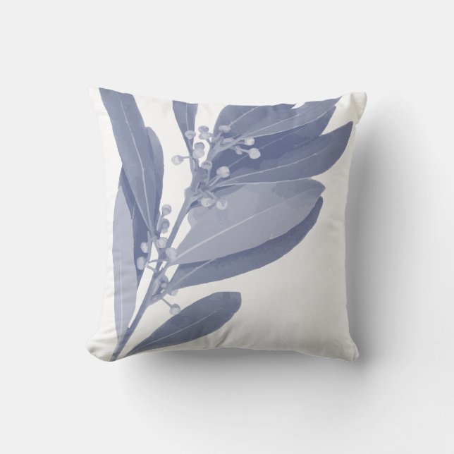 Abstract Botanical Herbs in Indigo Blue and White Cushion (Front)