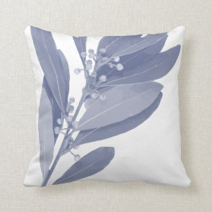 Abstract Botanical Herbs in Indigo Blue and White Cushion