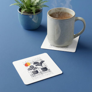 Abstract Botanical house plant Square Paper Coaster