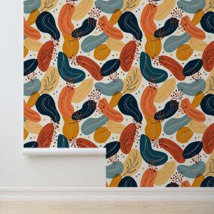 Abstract Botanical Leaf and Berry Pattern Wallpaper