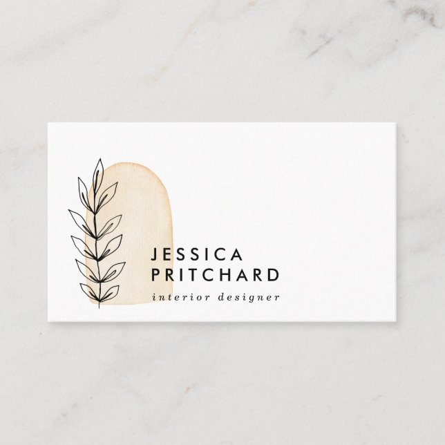 Abstract Botanical Leaf & Arch Social Media Business Card (Front)