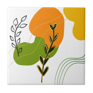 Abstract Botanical Leaf Ceramic Tile