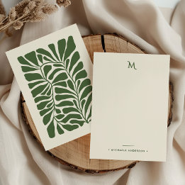 Abstract Botanical Leaves Monogram & Name Card