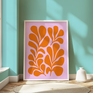 Abstract Botanical Modern Mid-Century Pink Orange Poster