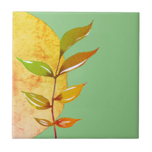 Abstract Botanical on Green Ceramic Tile
