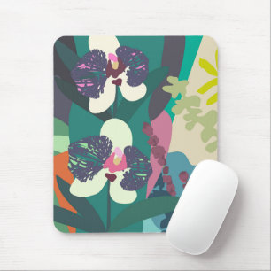 Abstract Botanical Orchid Colourful Floral Garden Mouse Pad