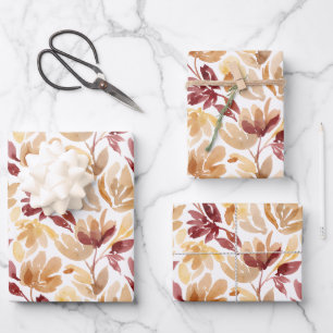 Abstract Botanical Pattern in Warm Autumn Colours Wrapping Paper Sheet