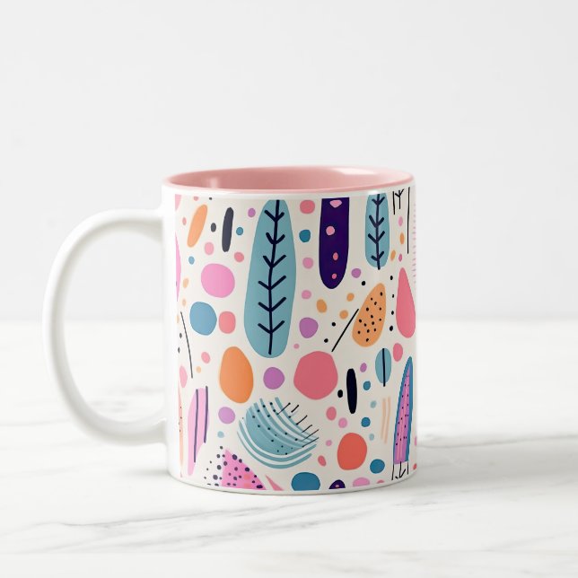 Abstract Botanical Pattern Pastel BOHO Chic Two-Tone Coffee Mug (Left)