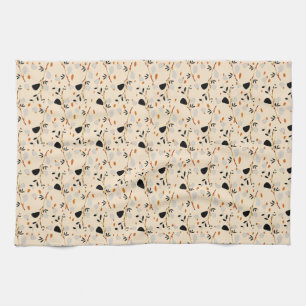 Abstract Botanical Pattern with Minimalist Shapes  Tea Towel