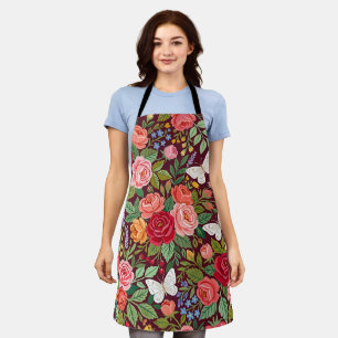 Abstract Botanical Roses Butterflies Apron
