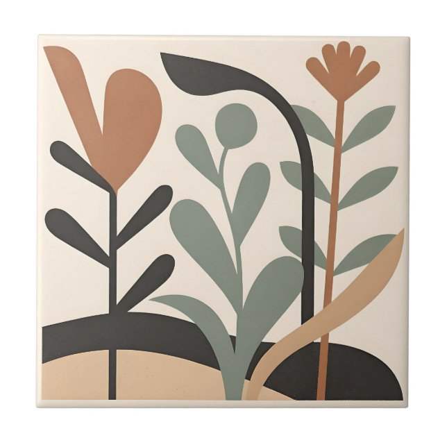 Abstract Botanical Shapes Ceramic Tile (Front)
