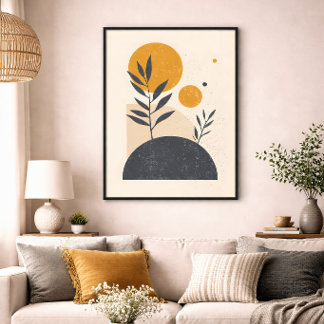 Abstract Botanical Sun Geometric Minimal Yellow Canvas Print