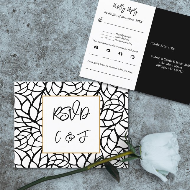 Abstract Botanical Wedding Menu Music RSVP Card  (Abstract Botanical Wedding Menu Music RSVP Card )