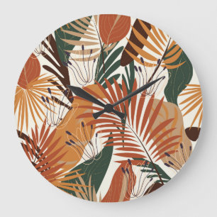 Abstract Botanicals: White Canvas Wonders Large Clock