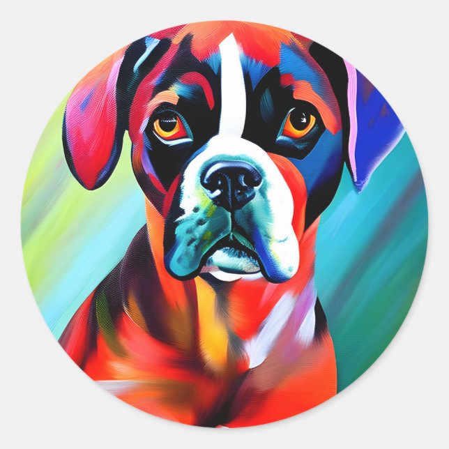 Abstract Boxer dog on a colourful background  Classic Round Sticker (Front)