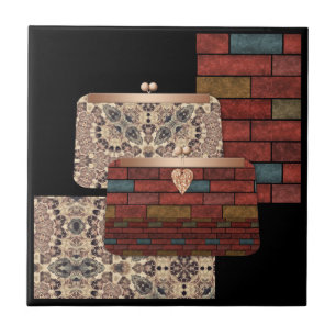 Abstract bricks wall ornamental print bags clutche ceramic tile
