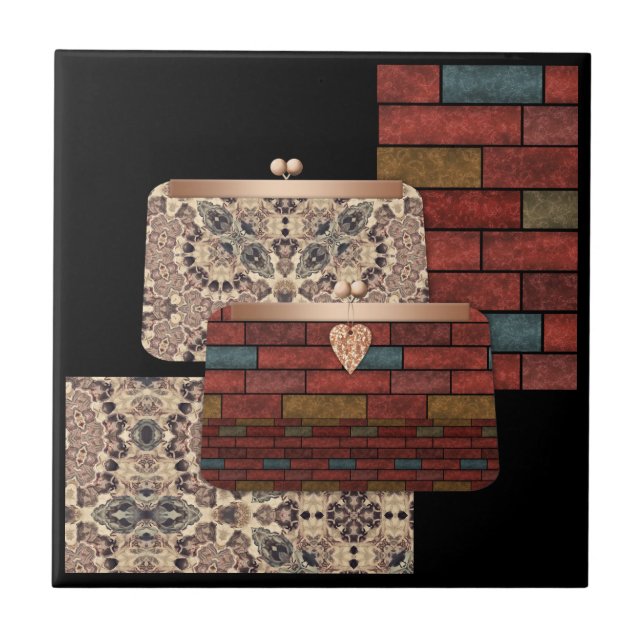 Abstract bricks wall ornamental print bags clutche ceramic tile (Front)