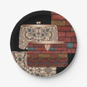Abstract bricks wall ornamental print bags clutche paper plate