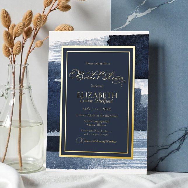 Abstract Bridal Shower Invitation | Gold Navy Blue (Creator Uploaded)