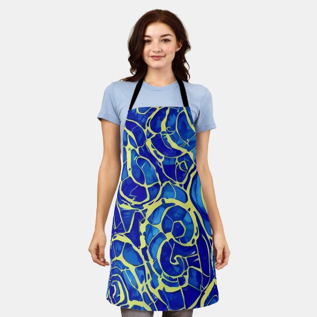 Abstract Bright Blue Mosiac Pattern Apron (Worn)