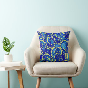 Abstract Bright Blue Mosiac Pattern Cushion