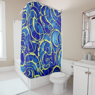 Abstract Bright Blue Mosiac Pattern Shower Curtain