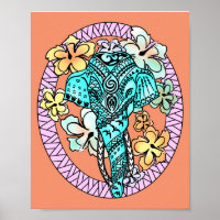 Abstract Bright Elephant Polynesian tattoo art
