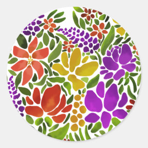 Abstract bright floral classic round sticker
