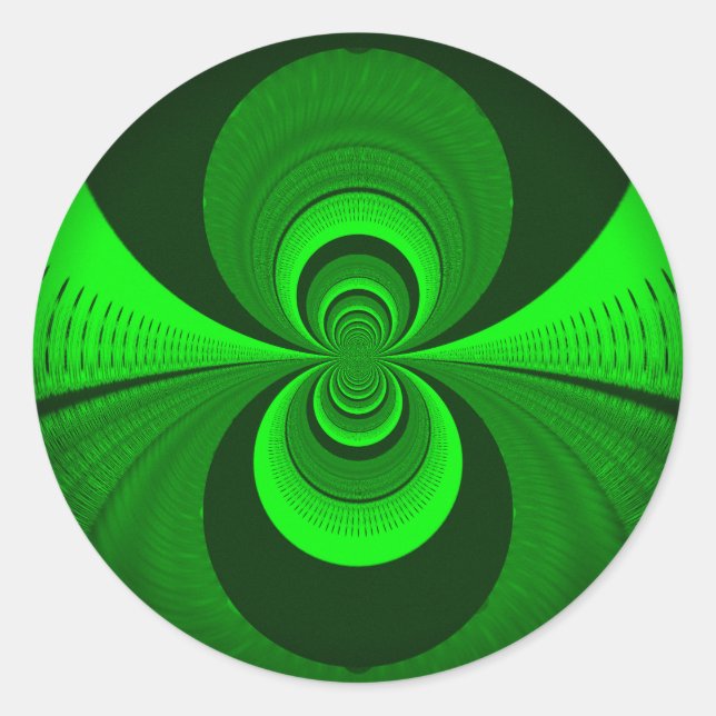 Abstract Bright Green Groovy Kaleidoscope Pattern  Classic Round Sticker (Front)