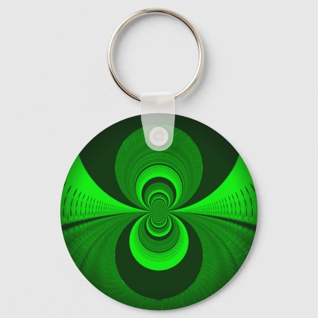 Abstract Bright Green Groovy Kaleidoscope Pattern  Key Ring (Front)