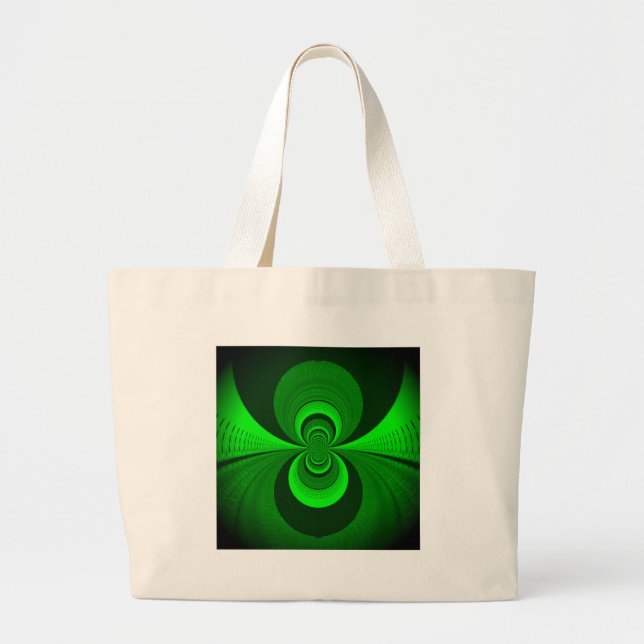 Abstract Bright Green Groovy Kaleidoscope Pattern  Large Tote Bag (Front)
