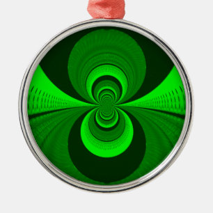 Abstract Bright Green Groovy kaleidoscope Pattern  Metal Ornament